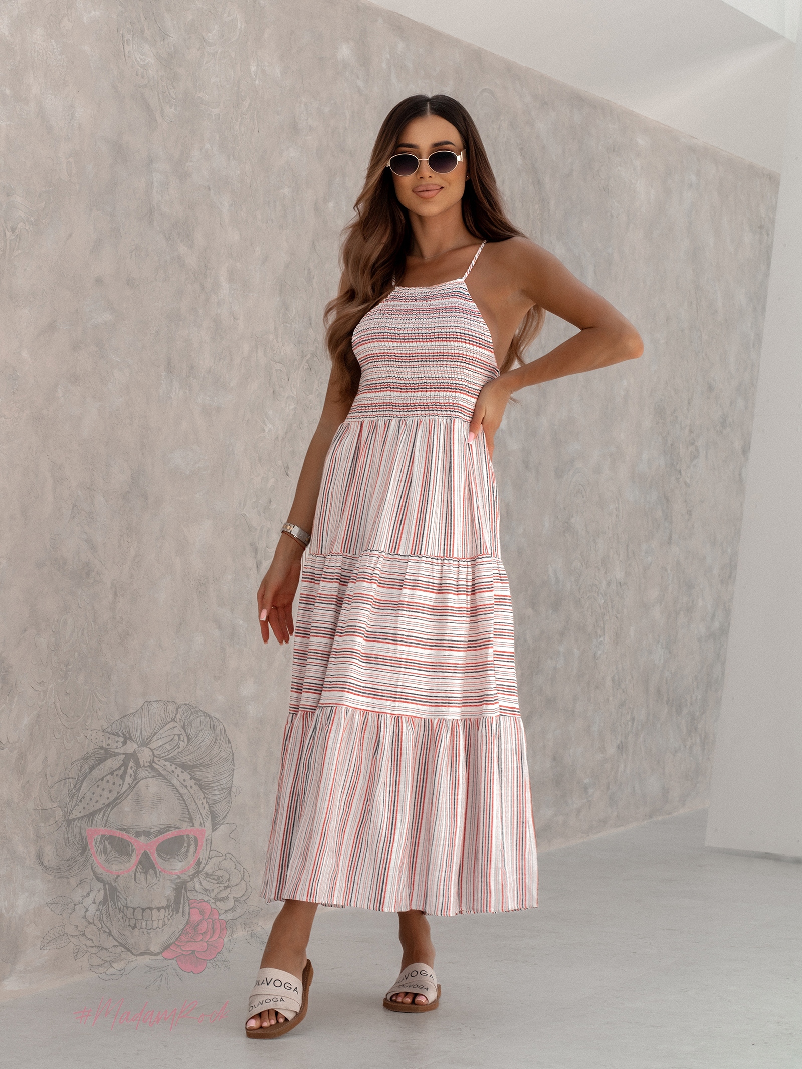 Sukienka lniana Get Off biała w paski