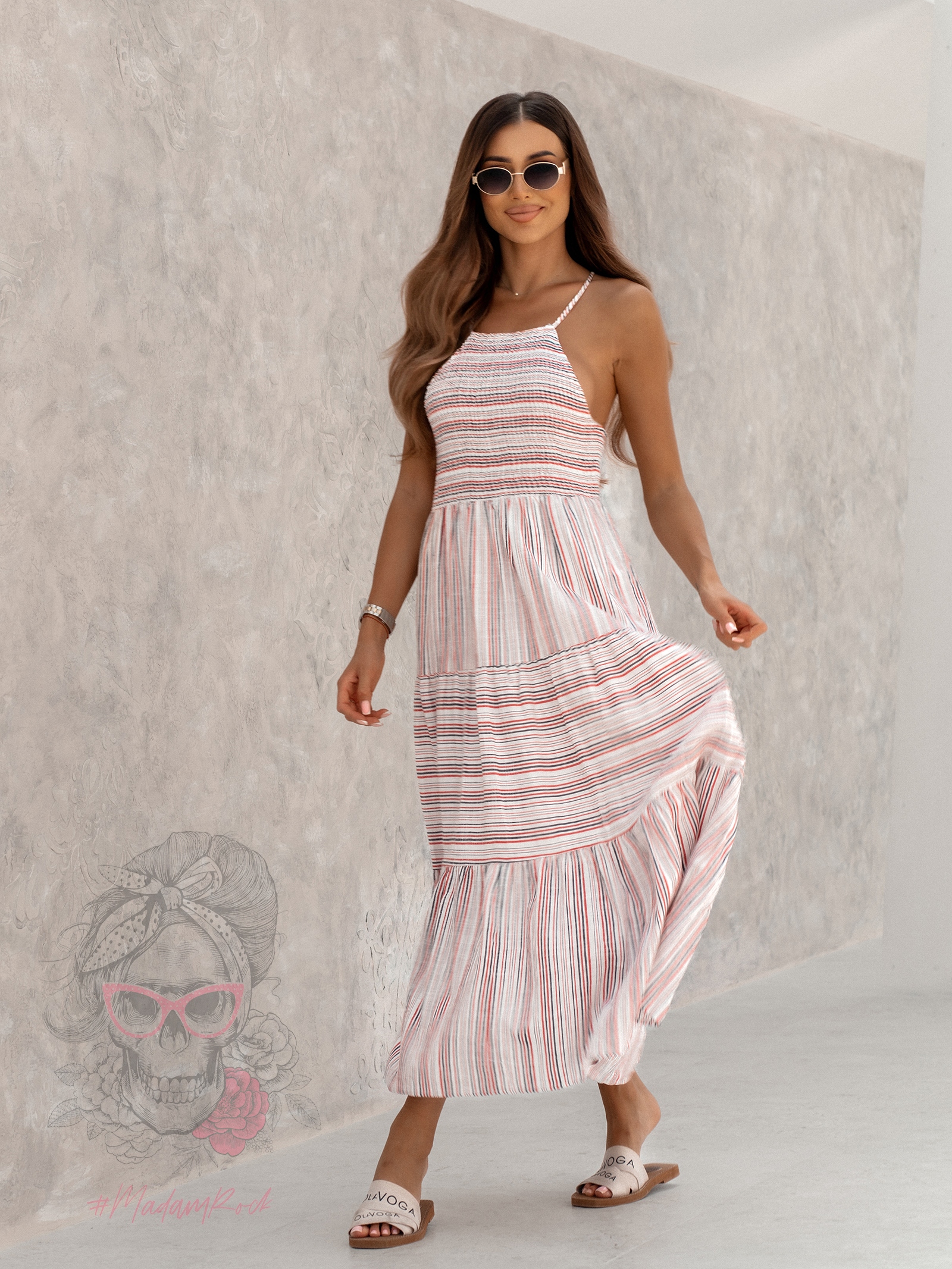 Sukienka lniana Get Off biała w paski Sukienka lniana Get Off biała w paski