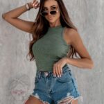 Top dekatyzowany prążkowany Akal khaki