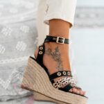 Sandały koturny Centi Rock czarne