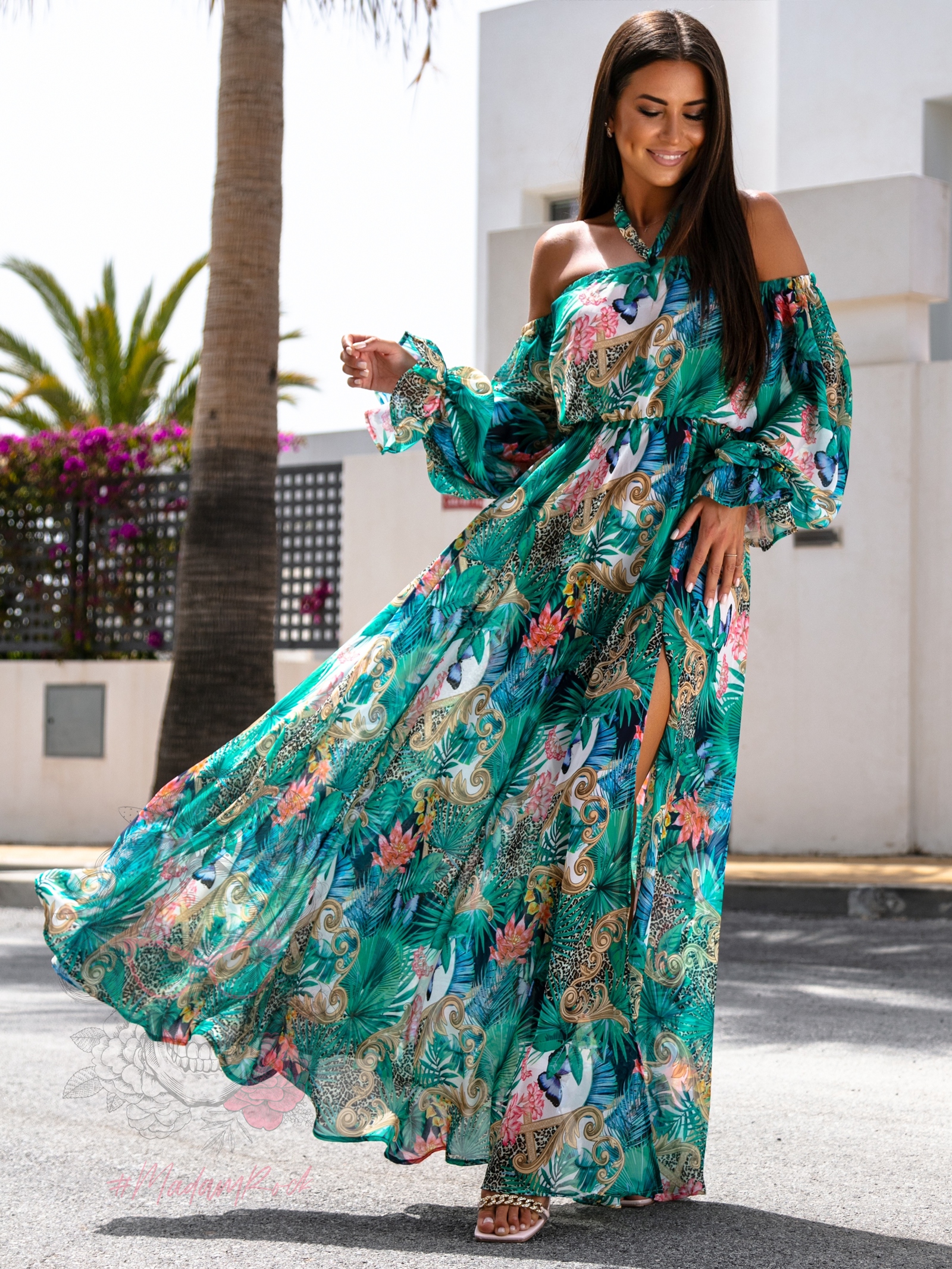 Sukienka maxi NB Chloris zielono - turkusowa