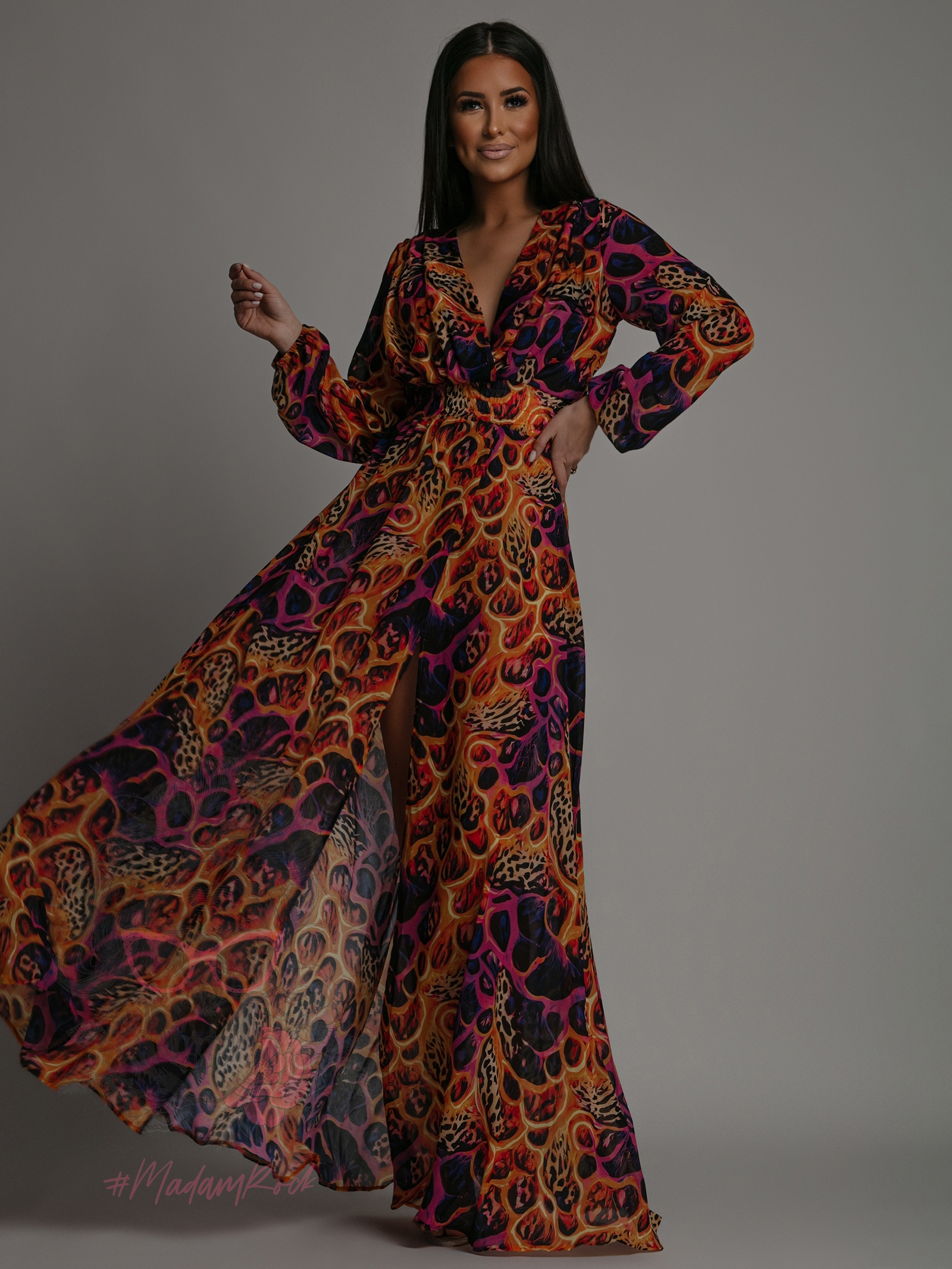 Sukienka maxi NB Mango II pomarańczowo-fioletowa