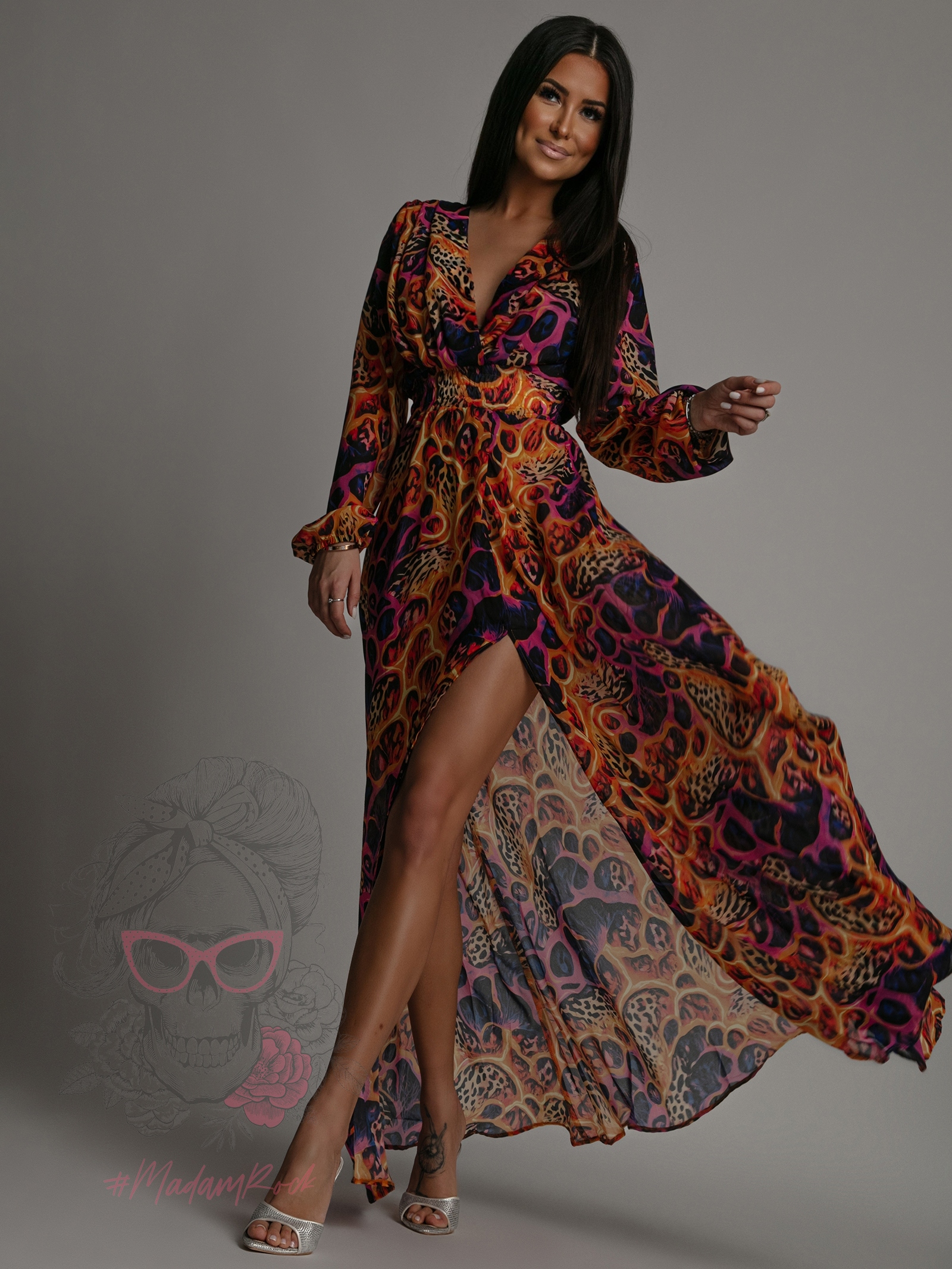 Sukienka maxi NB Mango II pomarańczowo-fioletowa