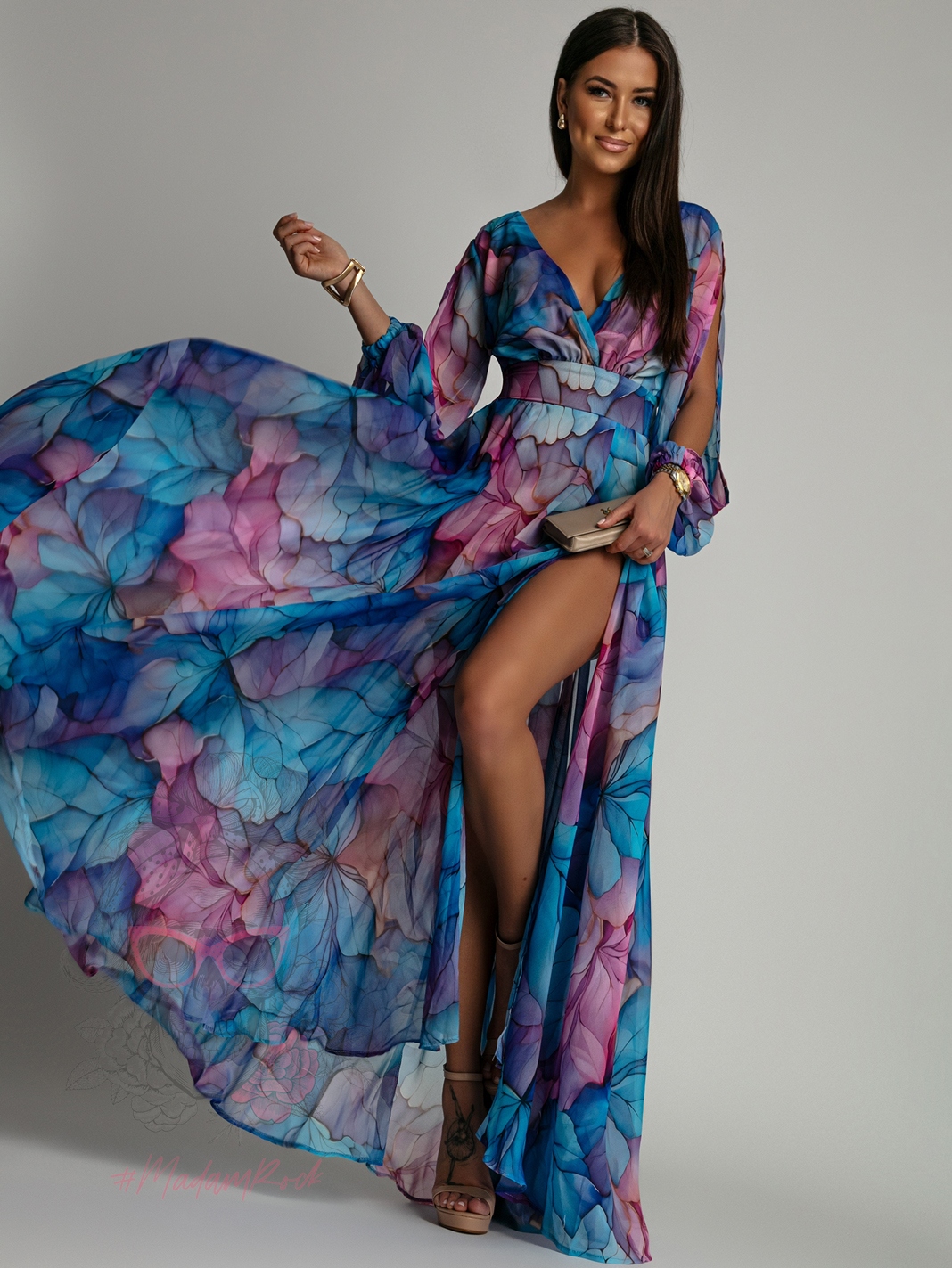 Sukienka maxi NB w kwiaty Secret Garden niebieska