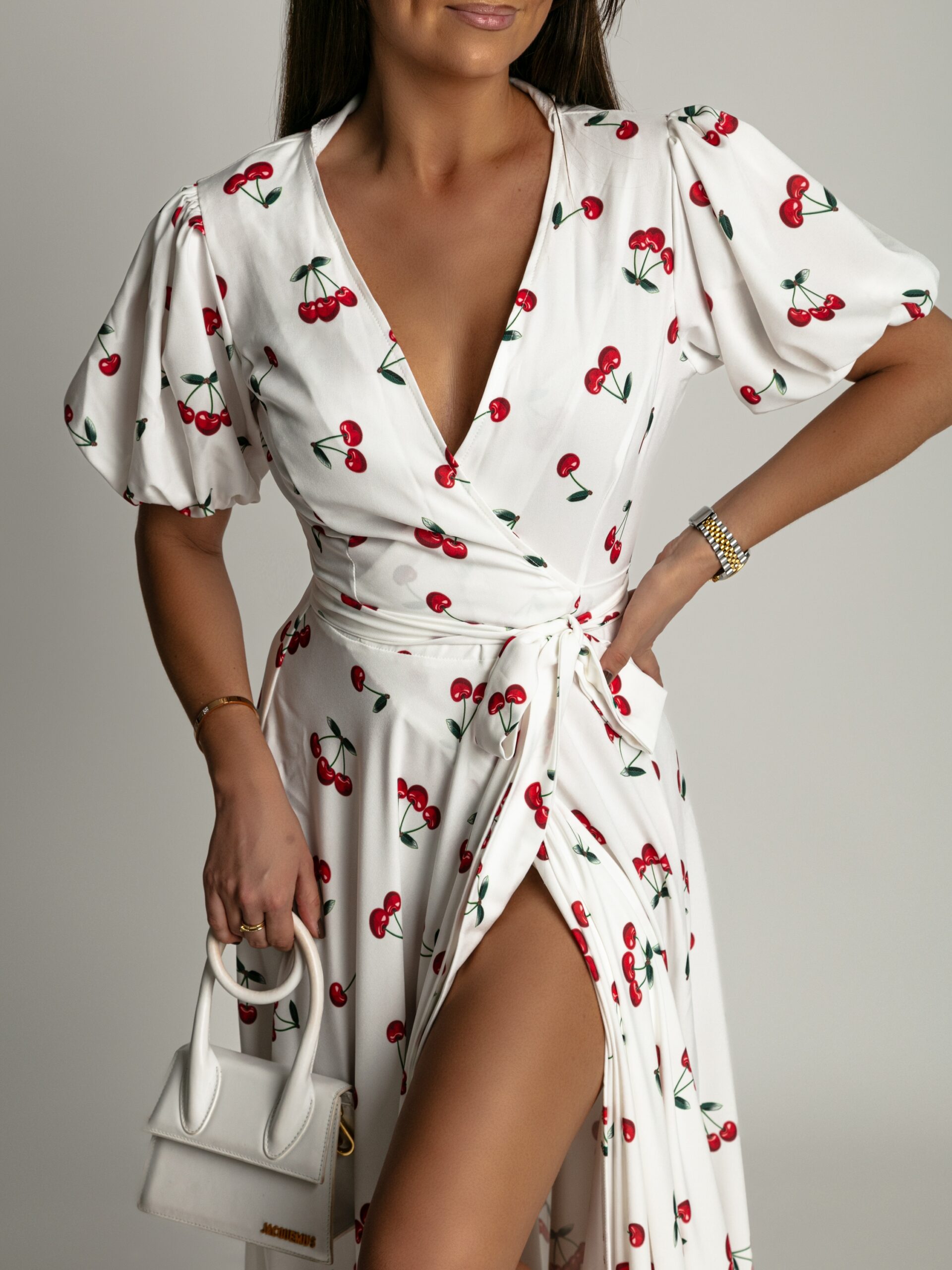 Sukienka maxi w wisienki Cherry biała