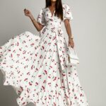 Sukienka maxi w wisienki Cherry biała