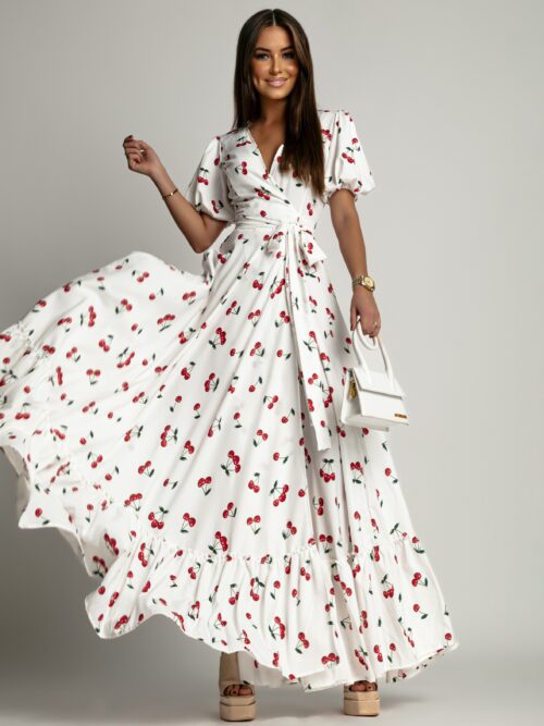 Sukienka maxi w wisienki Cherry biała
