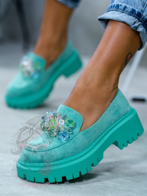 Mokasyny z kamieniami Madam Alecta miętowe