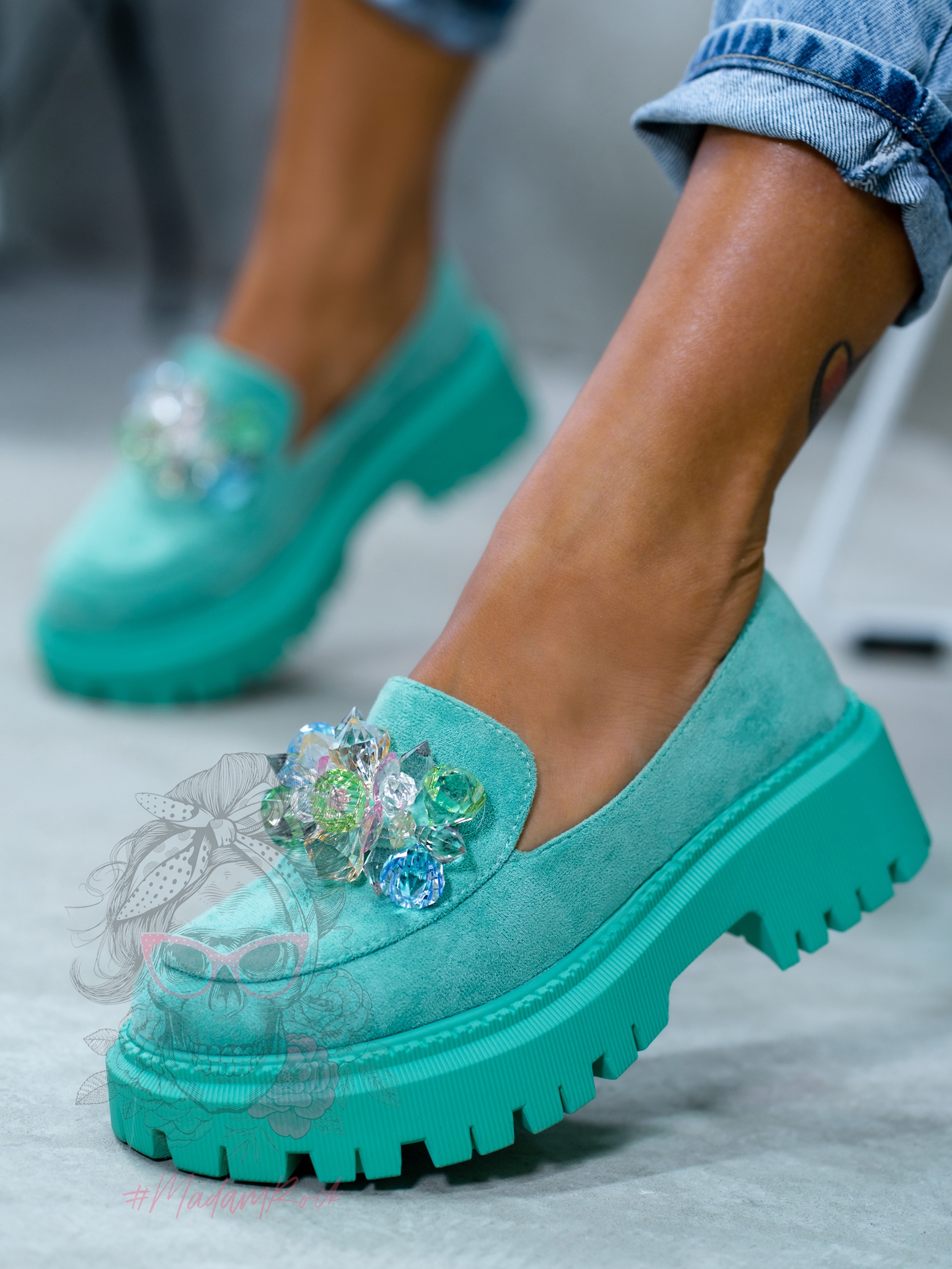 Mokasyny z kamieniami Madam Alecta miętowe Mokasyny z kamieniami Madam Alecta miętowe