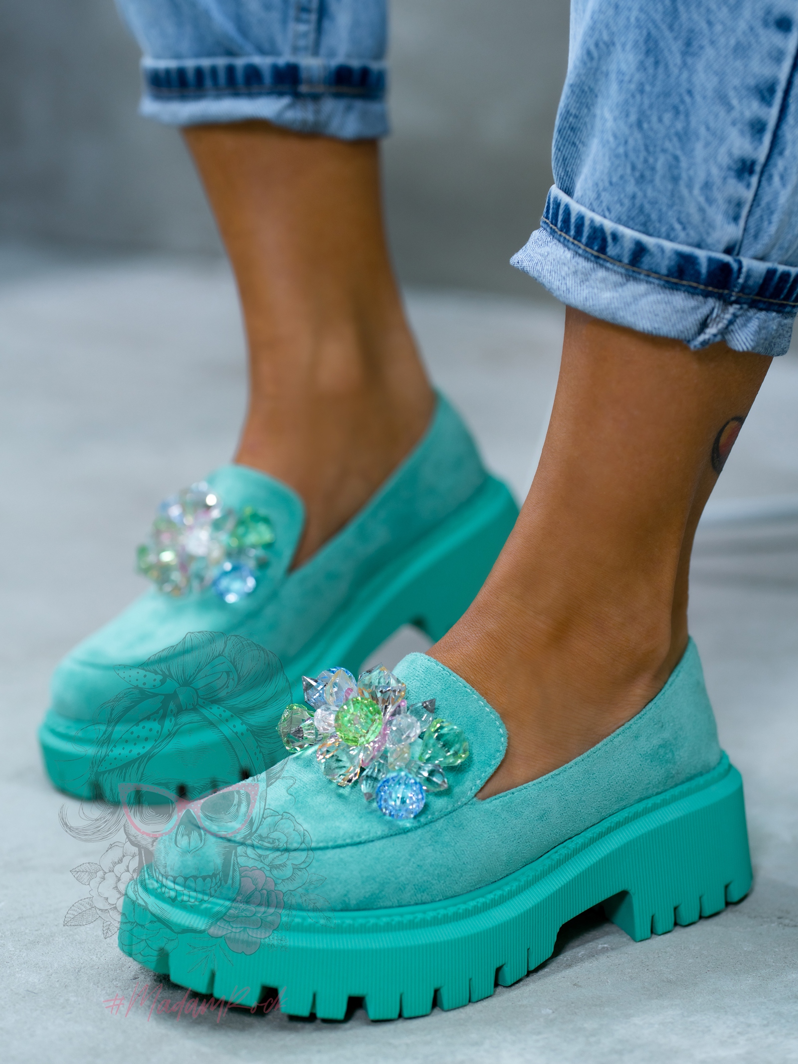 Mokasyny z kamieniami Madam Alecta miętowe Mokasyny z kamieniami Madam Alecta miętowe