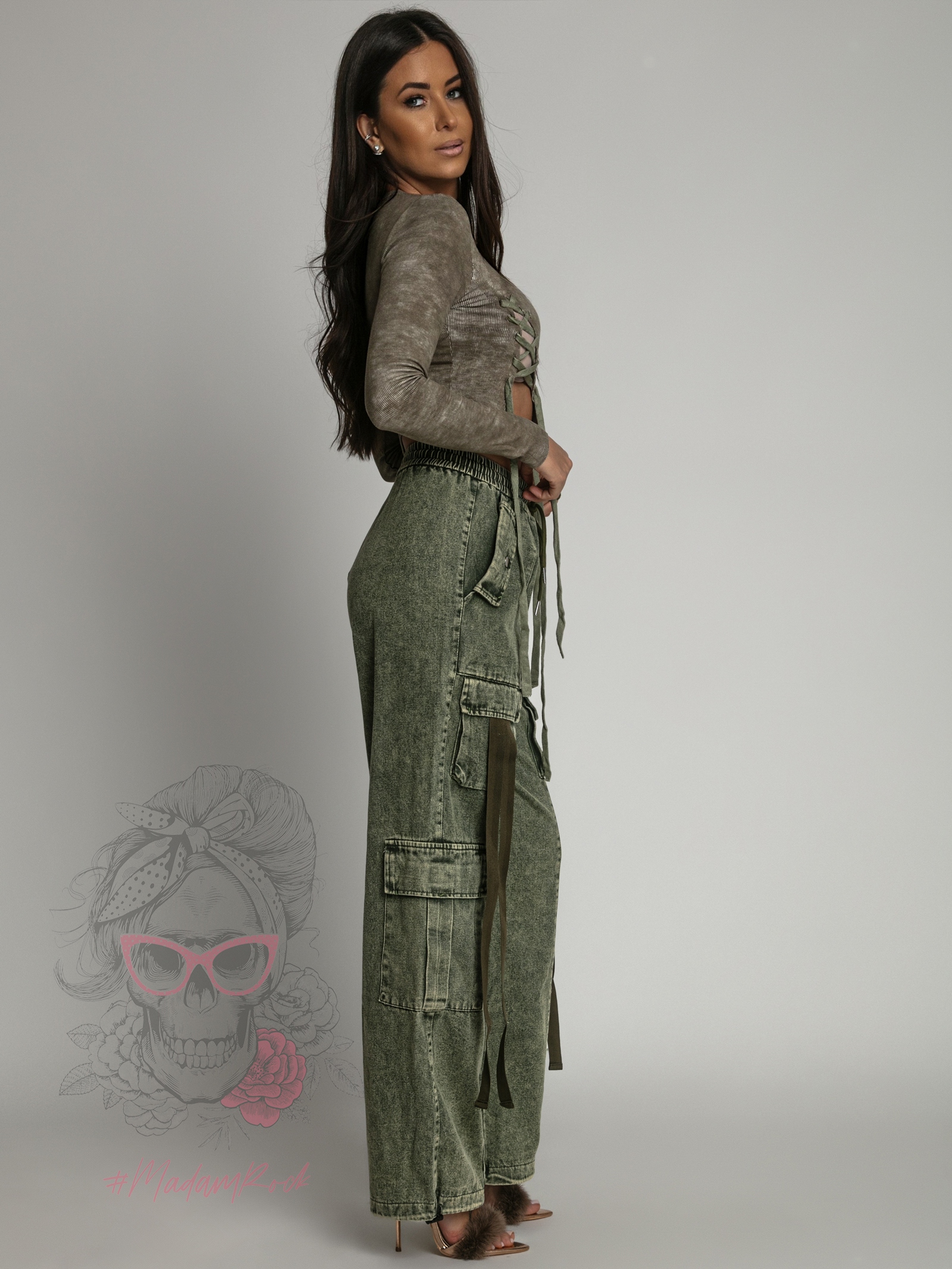 Bluzka sznurowana dekatyzowana Katera khaki