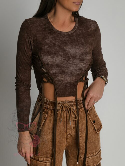 Bluzka sznurowana dekatyzowana Katera brązowa