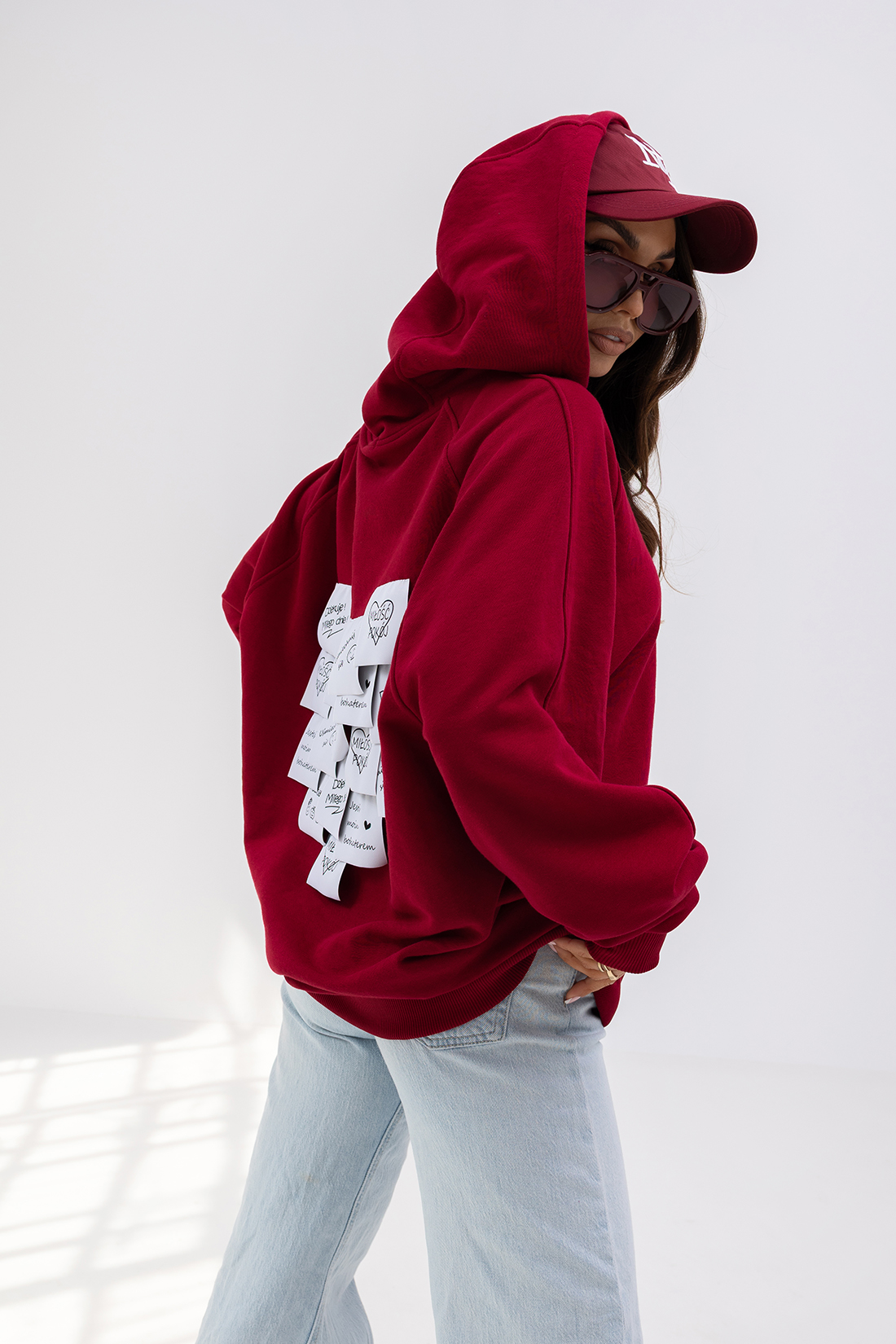 Bluza z kapturem oversize MC SMILE bordowa-ecru