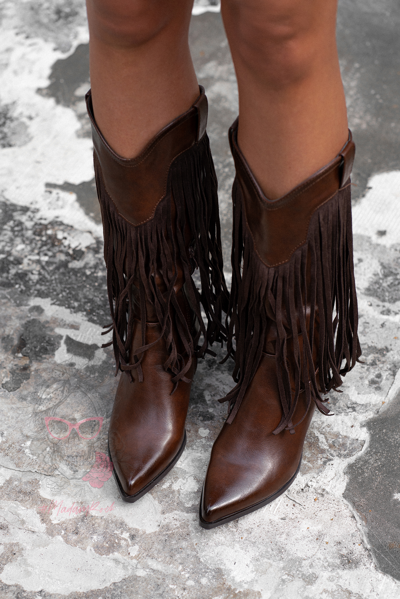 Kozaki kowbojki z frędzlami Madam Babilor brązowe