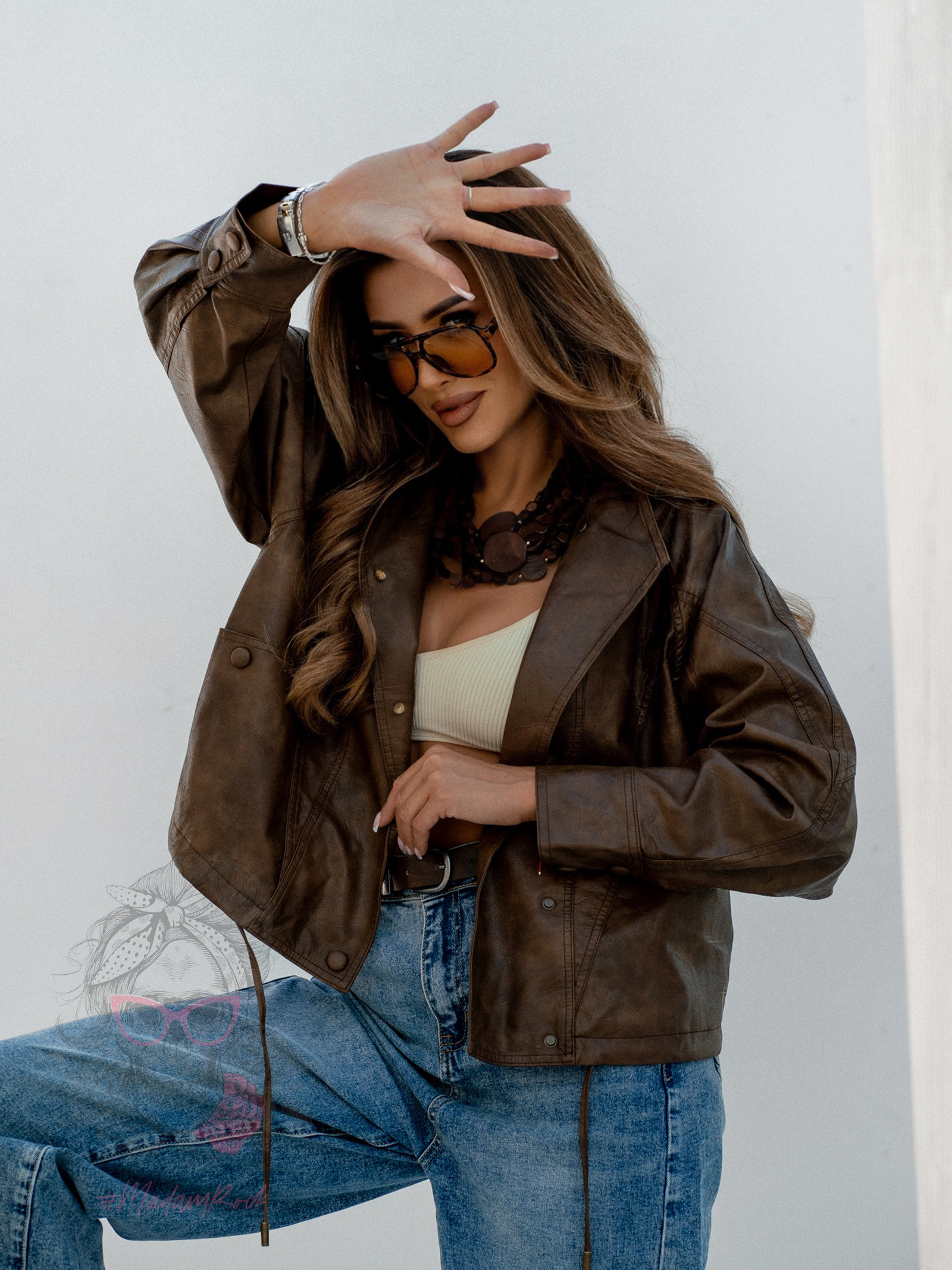 Kurtka ramoneska skórzana Cels brązowa