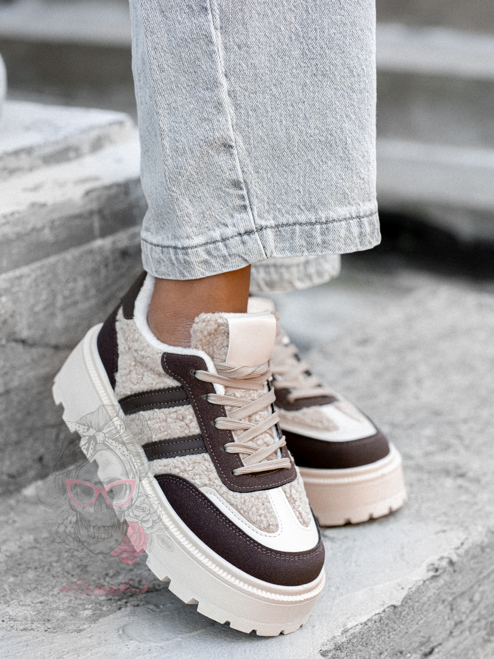 Buty sportowe z barankiem Madam Messo brązowe