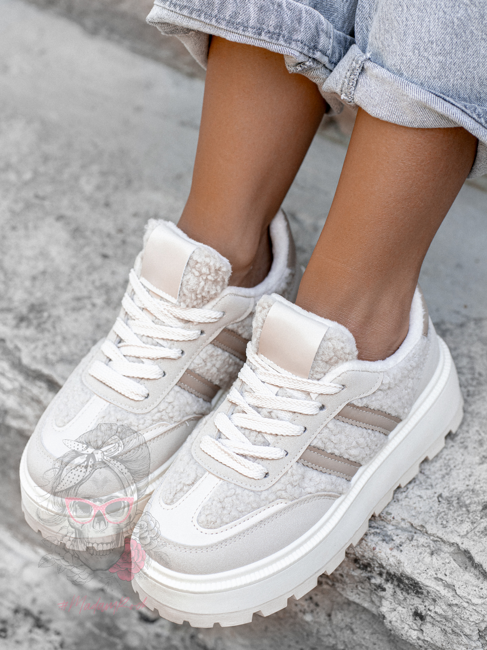 Buty sportowe z barankiem Madam Messo II beżowe