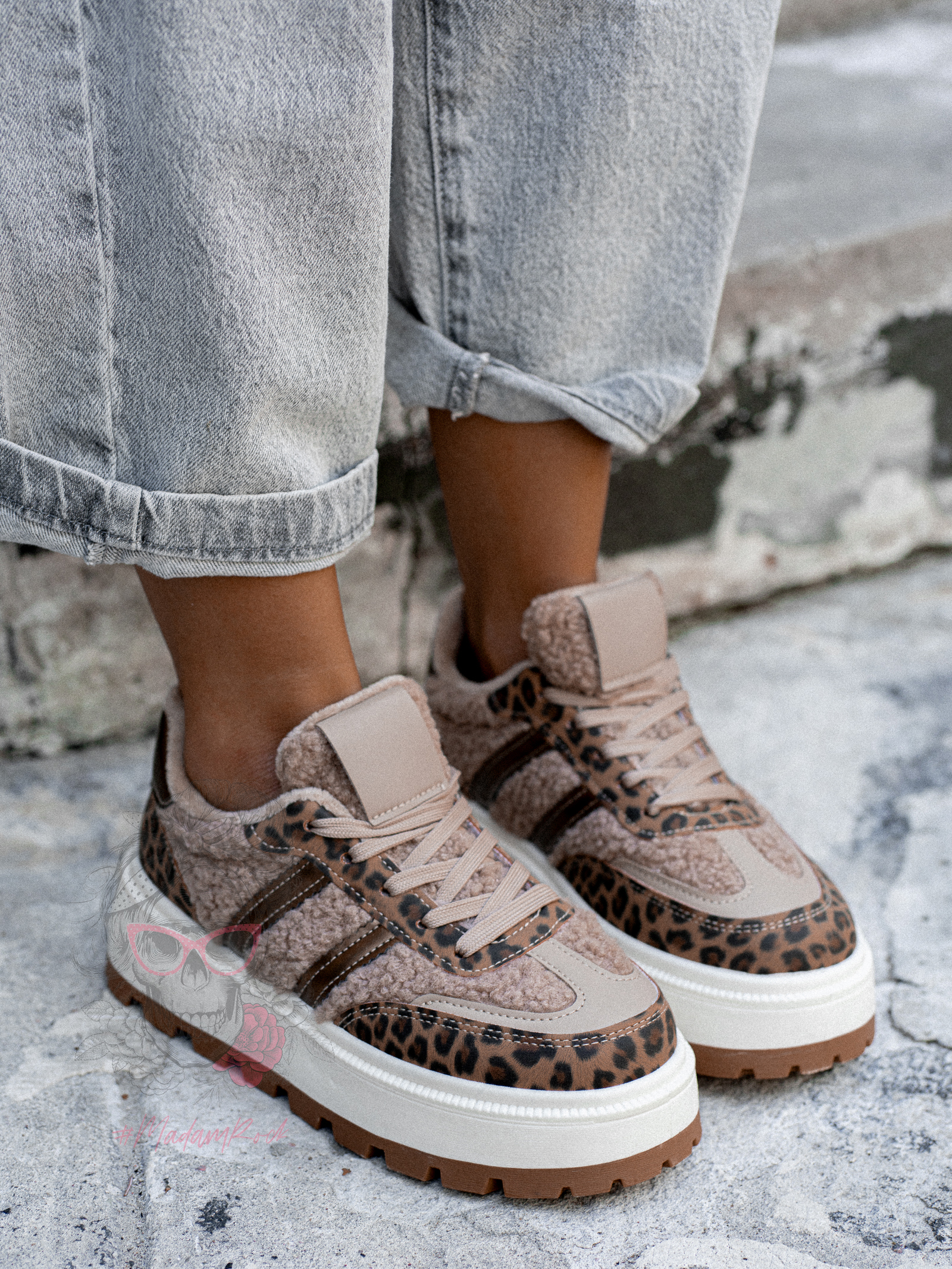 Buty sportowe z barankiem Madam Messo panterka