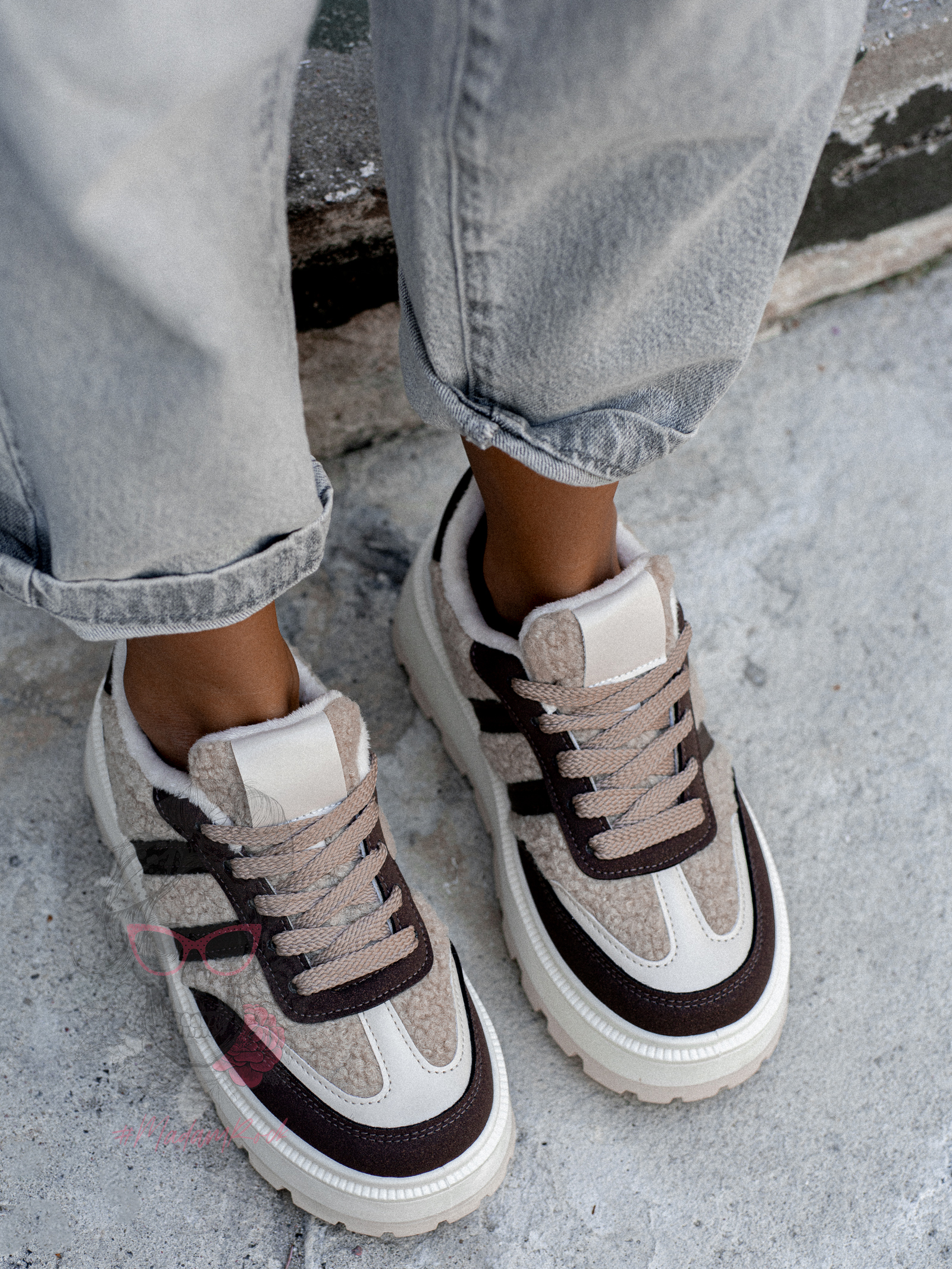 Buty sportowe z barankiem Madam Messo II brązowe