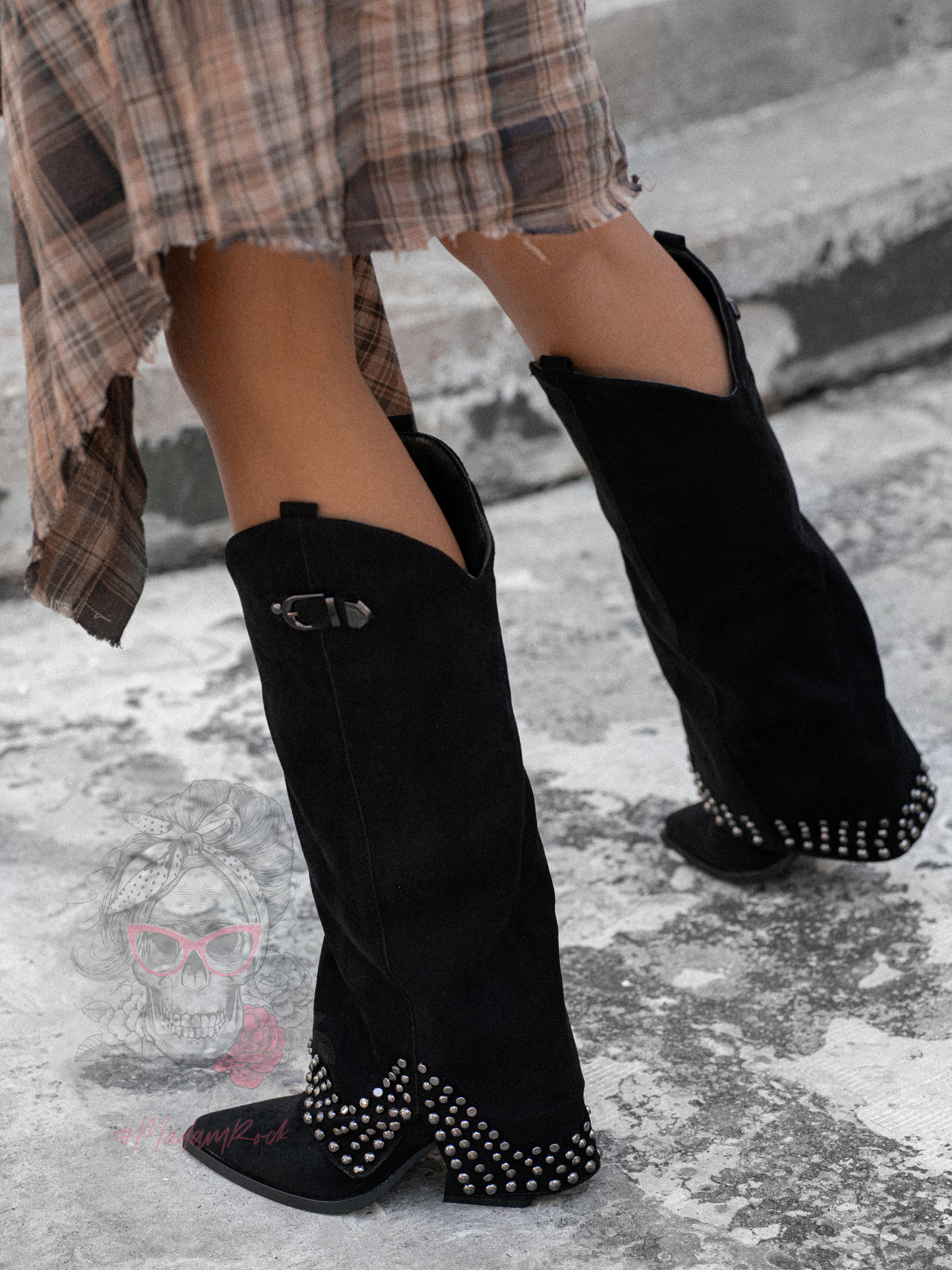 Kozaki kowbojki zamszowe Madam Wander czarne