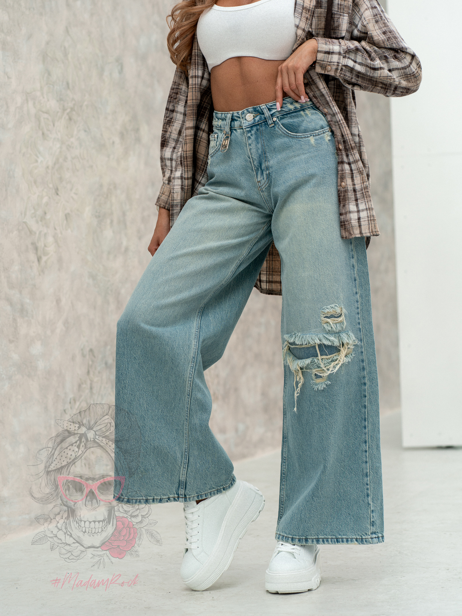 Spodnie jeansowe palazzo Ikoni niebieskie