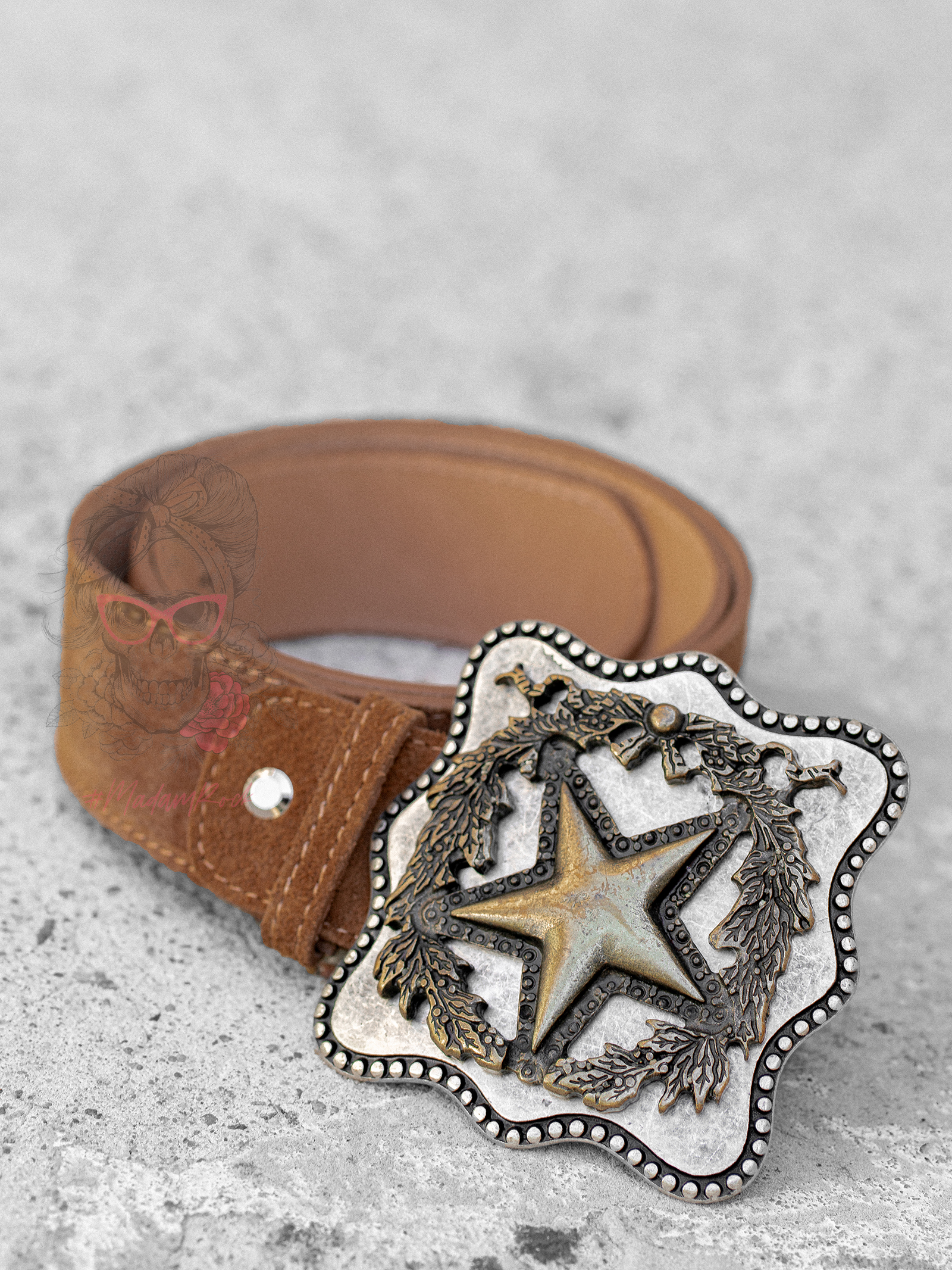 Pasek zamszowy country Star karmelowy