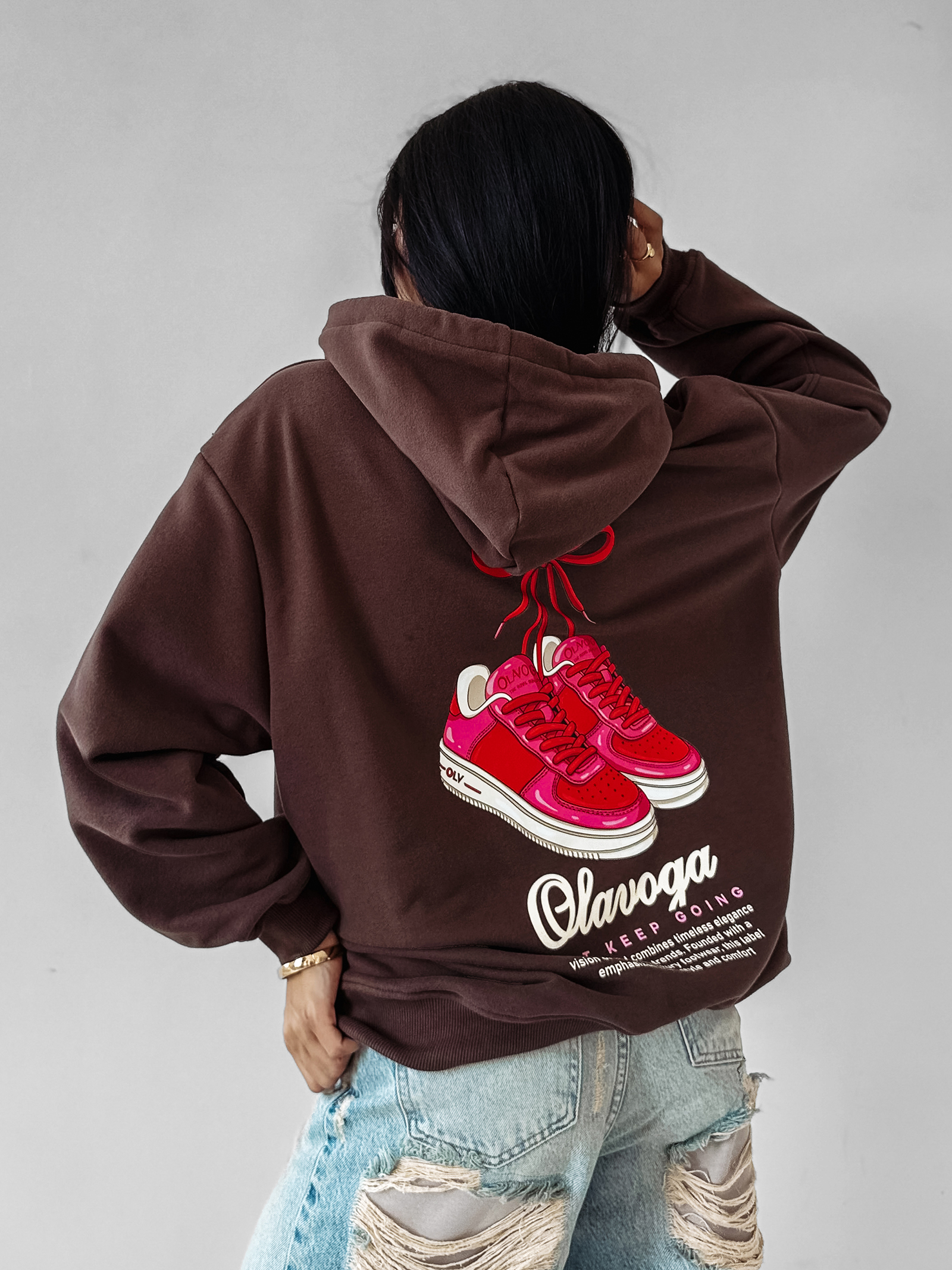 Bluza hoodie z kapturem OLAVOGA FLINT brązowa