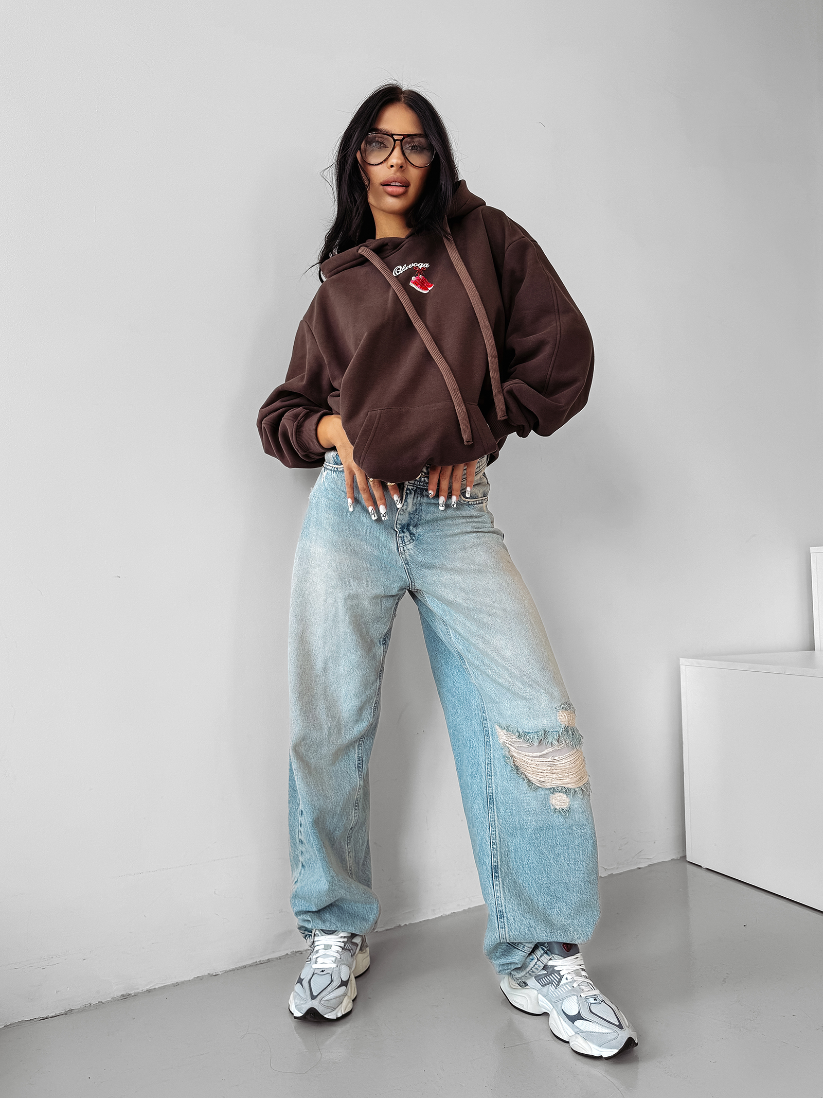 Bluza hoodie z kapturem OLAVOGA FLINT brązowa