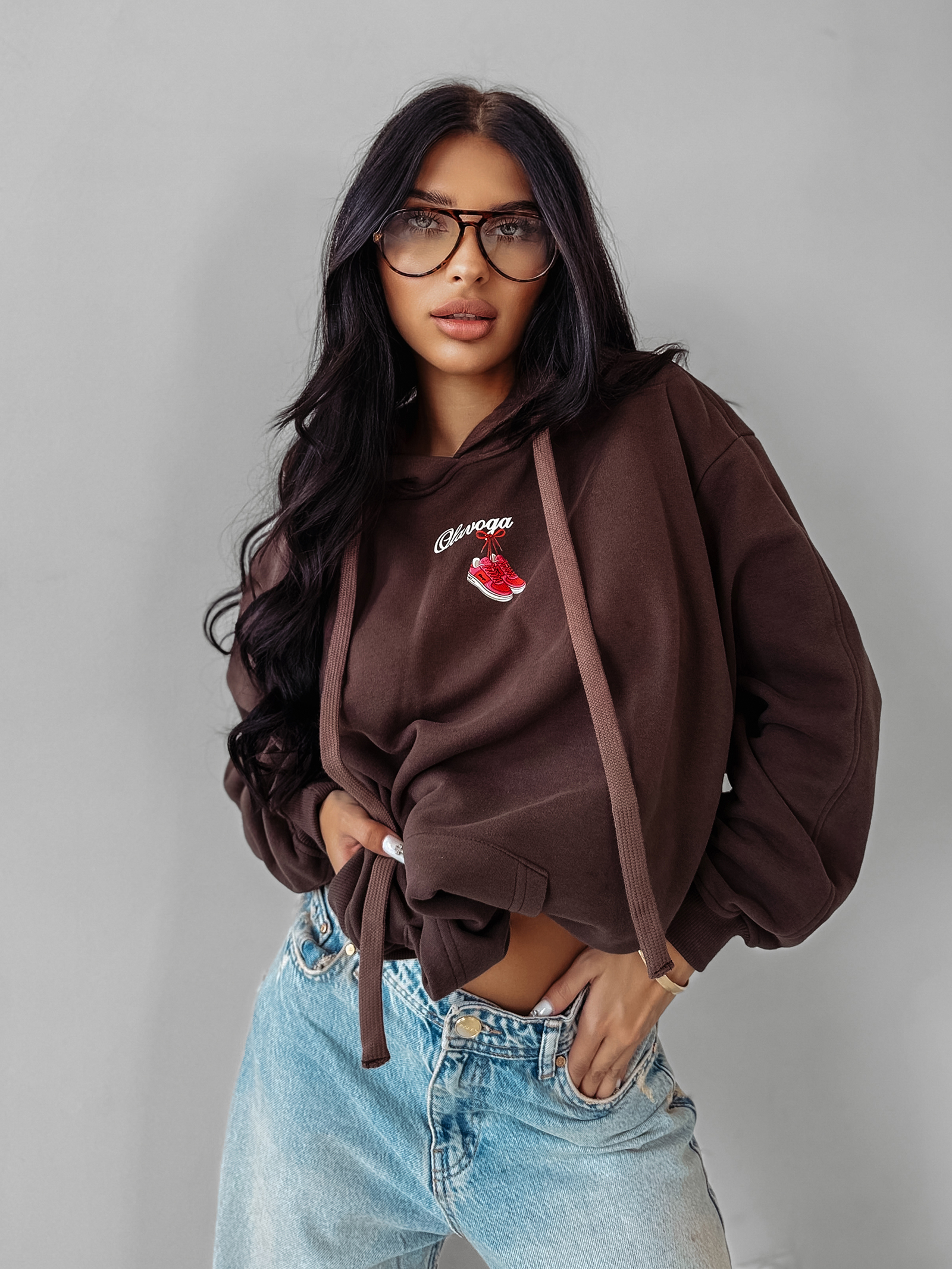 Bluza hoodie z kapturem OLAVOGA FLINT brązowa