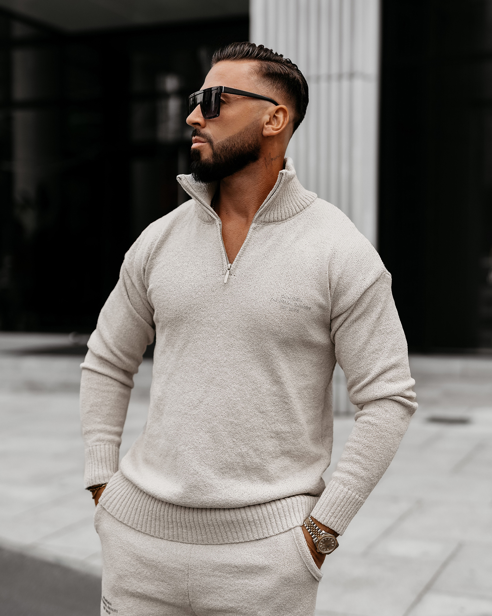 Komplet sweterkowy męski OLLAN OLAVOGA szary