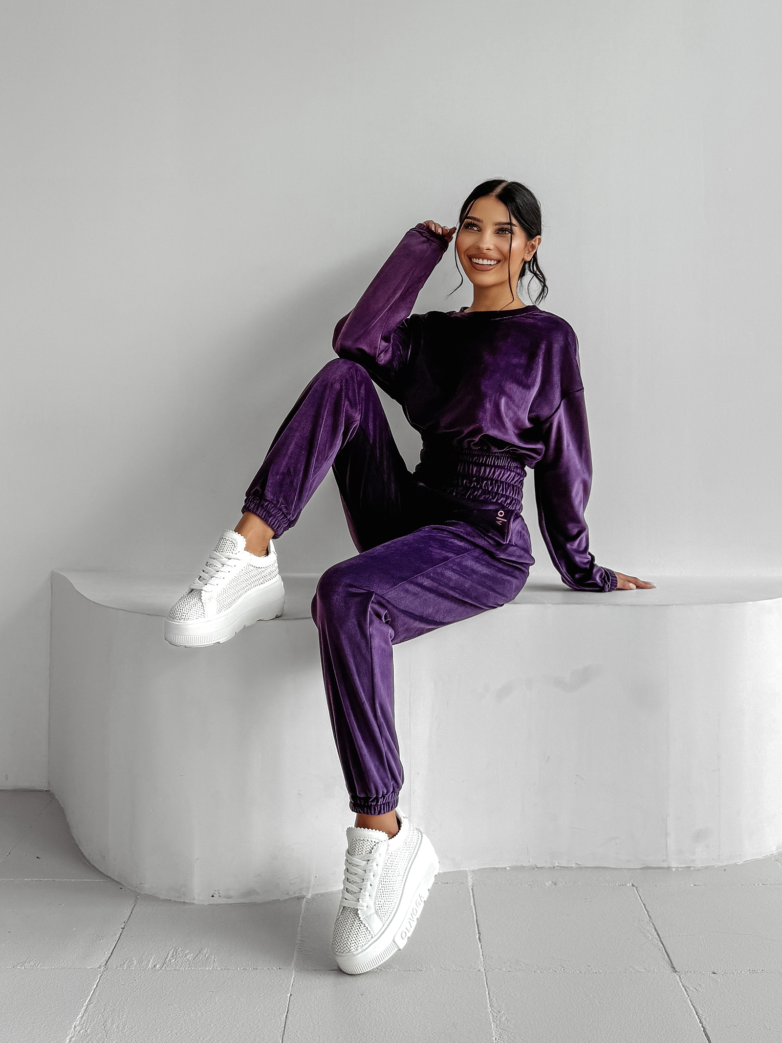 Komplet dres welurowy VELVET STORM OLAVOGA śliwka