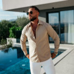 Koszula męska elegancka OLAVOGA GASTON beżowa