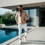 Koszula męska elegancka OLAVOGA GASTON beżowa