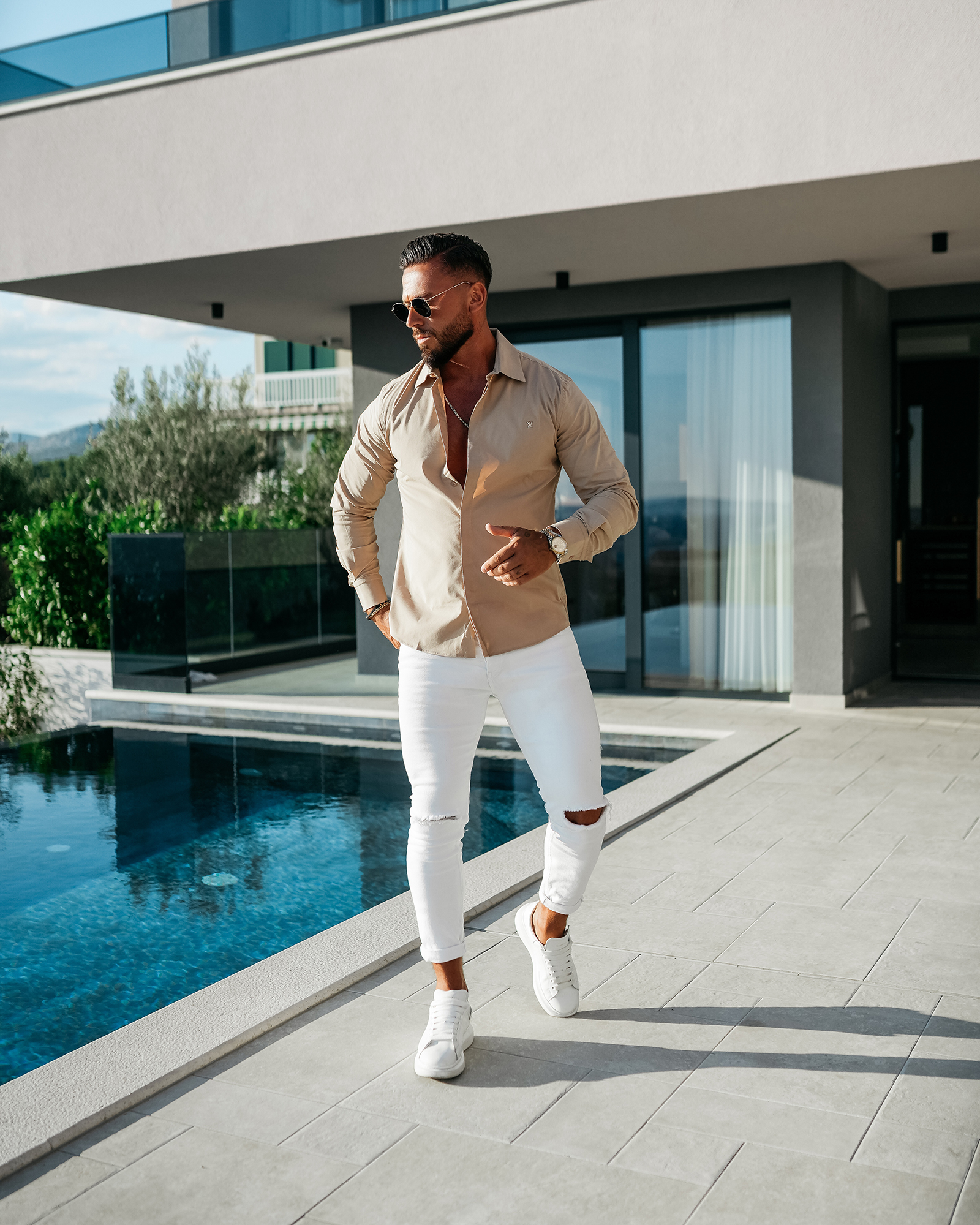 Koszula męska elegancka OLAVOGA GASTON beżowa Koszula męska elegancka OLAVOGA GASTON beżowa