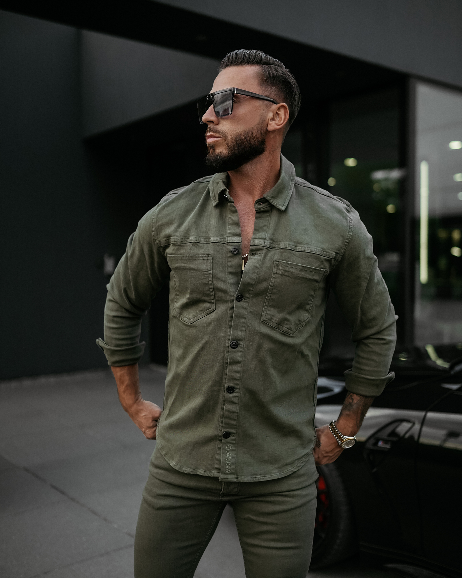 Koszula męska casual OLAVOGA GIACCA khaki