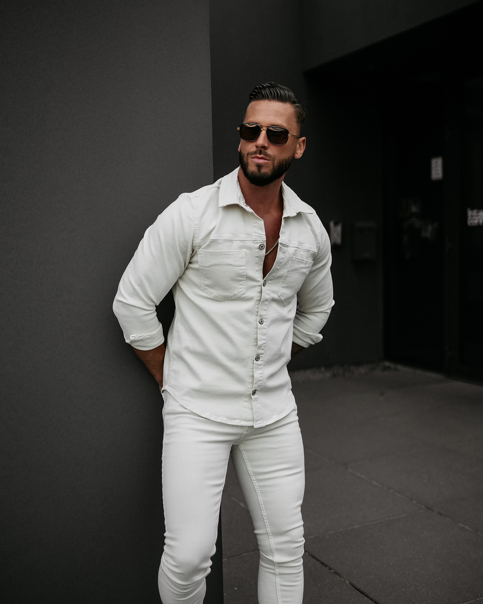 Koszula męska casual OLAVOGA GIACCA jasny beż