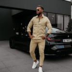 Koszula męska casual OLAVOGA GIACCA ciemny beż