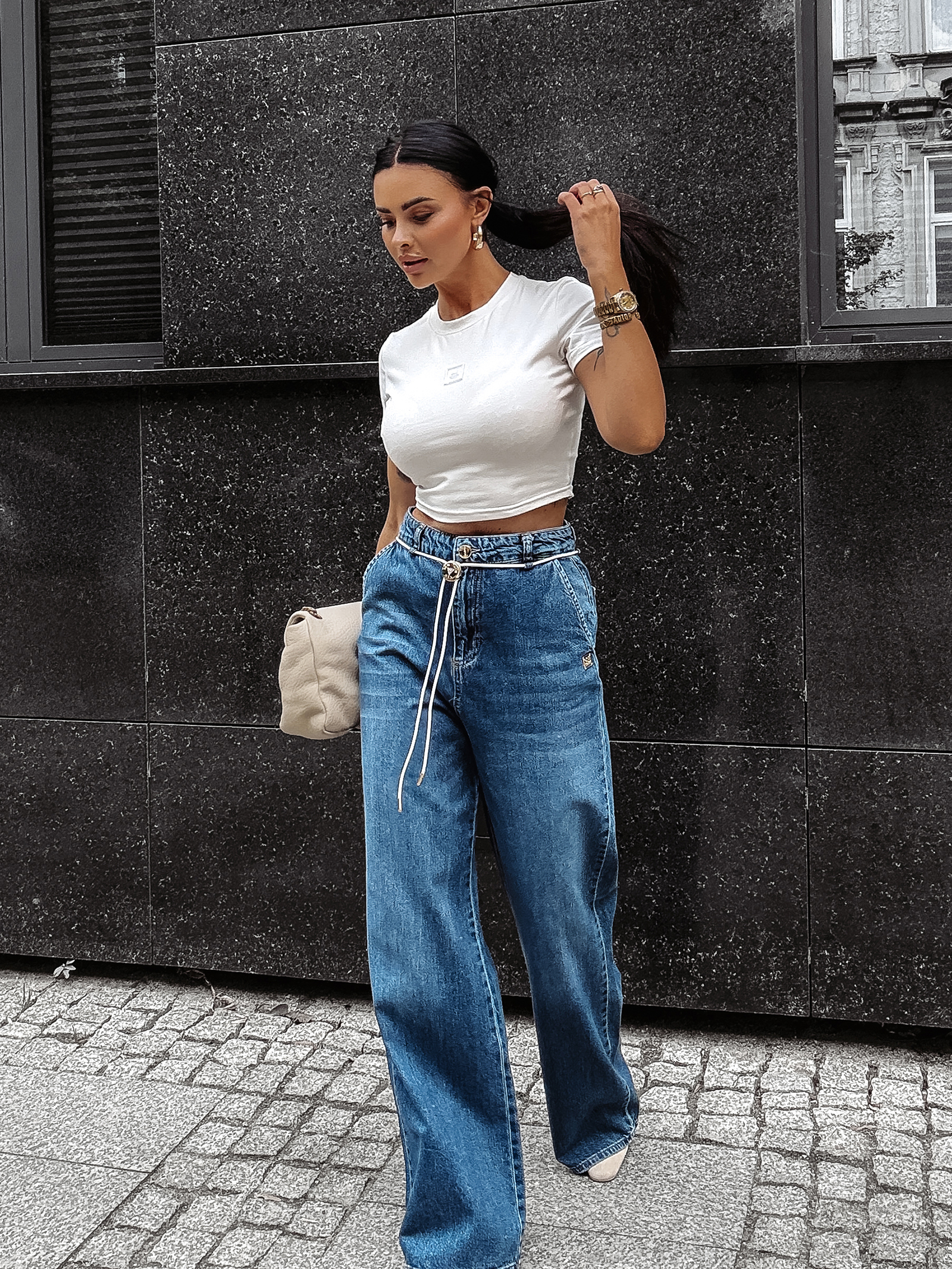 Spodnie jeansowe baggy damskie OLAVOGA KAAGE c.niebieskie