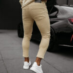 Spodnie męskie jeansy slim fit OLAVOGA TOLON ciemny beż