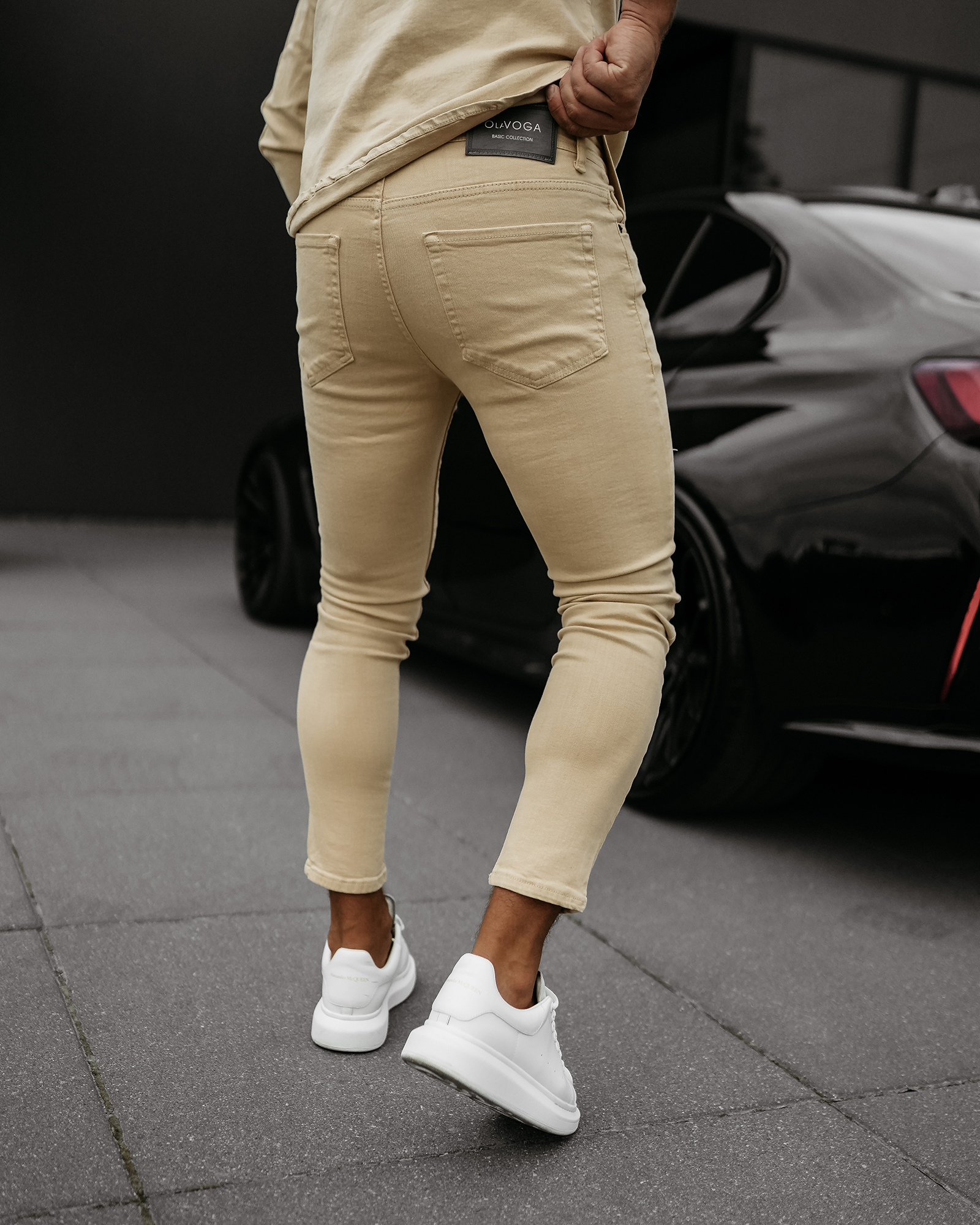 Spodnie męskie jeansy slim fit OLAVOGA TOLON ciemny beż