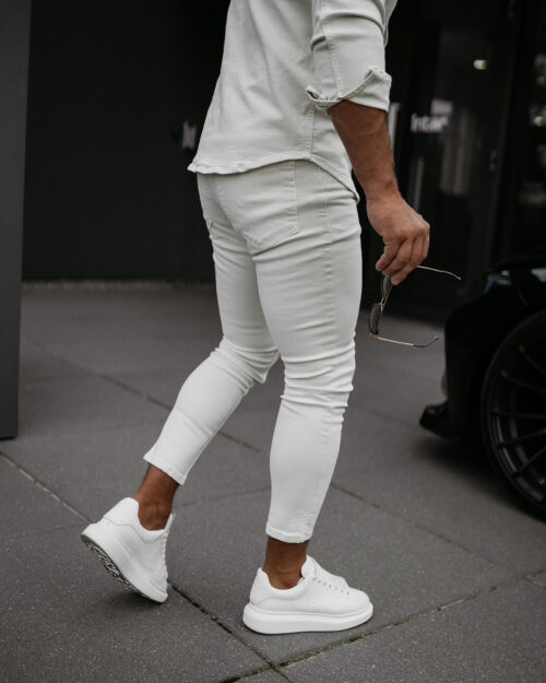 Spodnie męskie jeansy slim fit OLAVOGA TOLON jasny beż