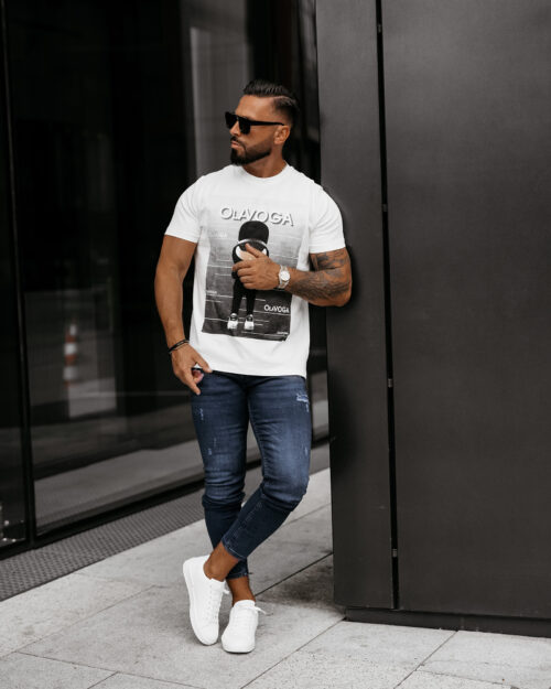 T-shirt męski z nadrukiem BALMA OLAVOGA ecru