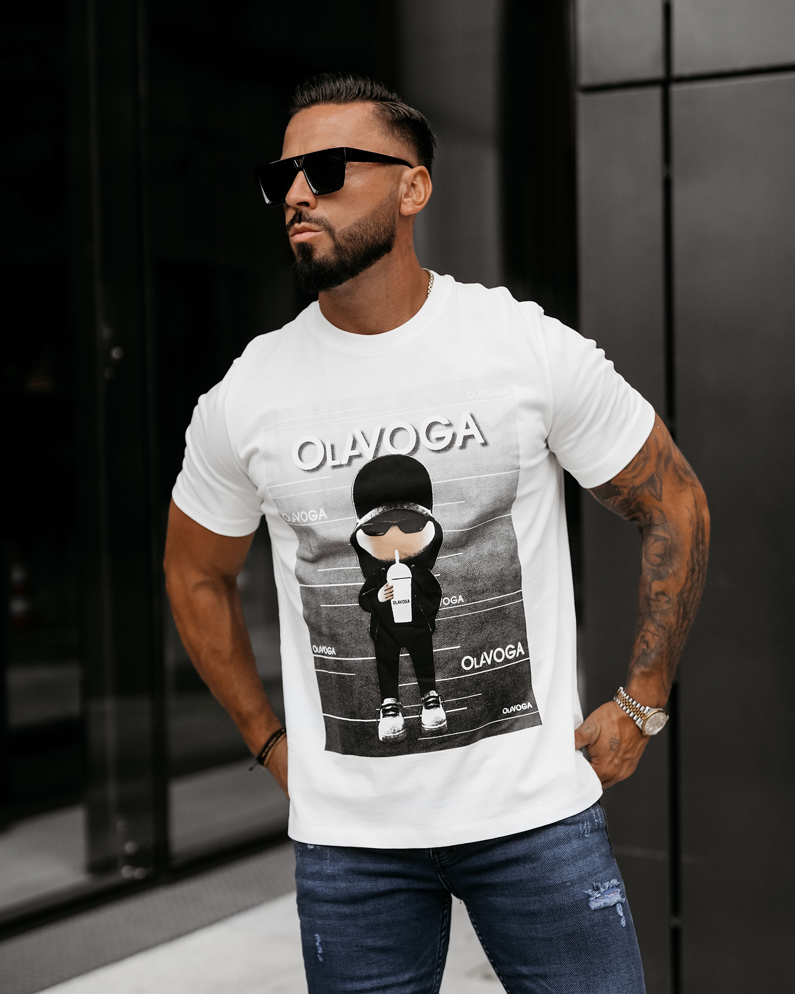 T-shirt męski z nadrukiem BALMA OLAVOGA ecru T-shirt męski z nadrukiem BALMA OLAVOGA ecru