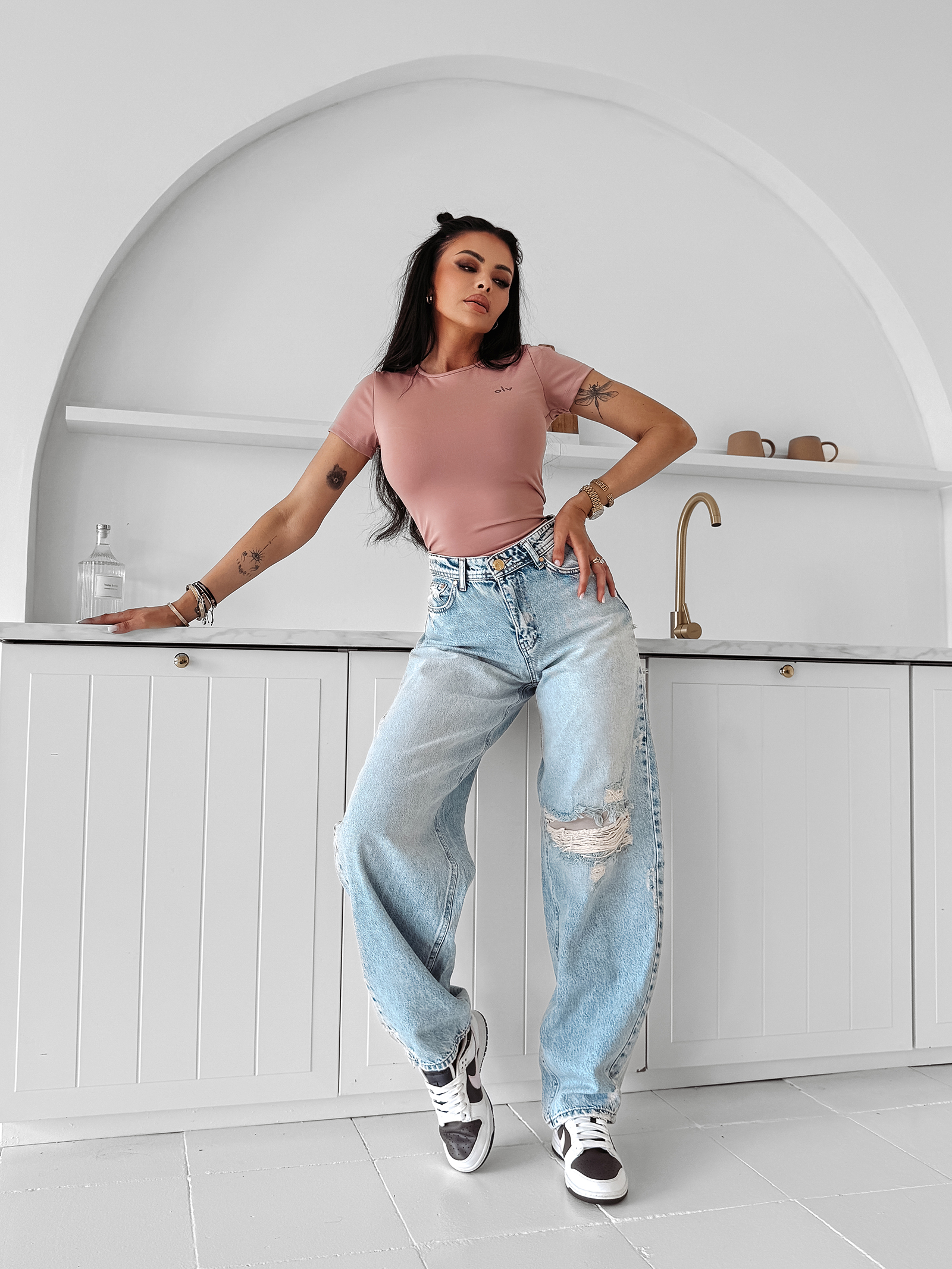 T-shirt elastyczny BASIC MUSE OLAVOGA brudny róż