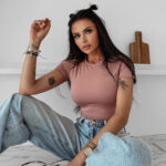 T-shirt elastyczny BASIC MUSE OLAVOGA brudny róż