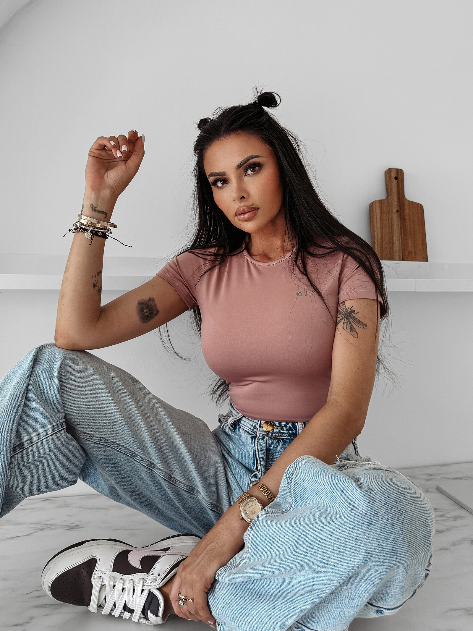 T-shirt elastyczny BASIC MUSE OLAVOGA brudny róż