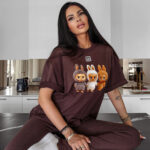 T-shirt oversize bawełniany HEART SIDE OLAVOGA brązowy