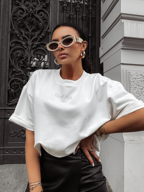 T-shirt oversize z nadrukiem na plecach OLAVOGA SIGAR ecru