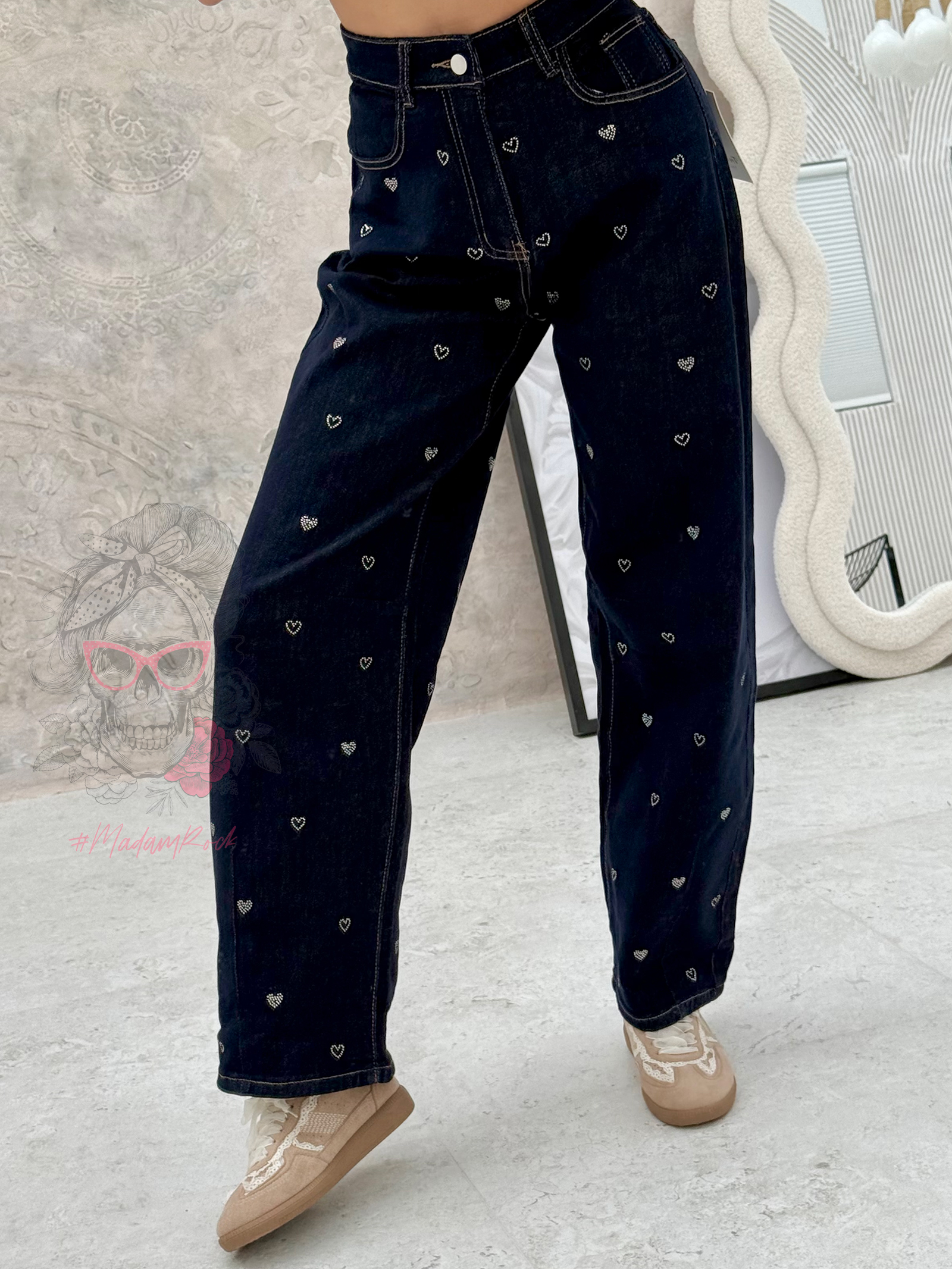 Spodnie balony w serduszka Lakke granatowe