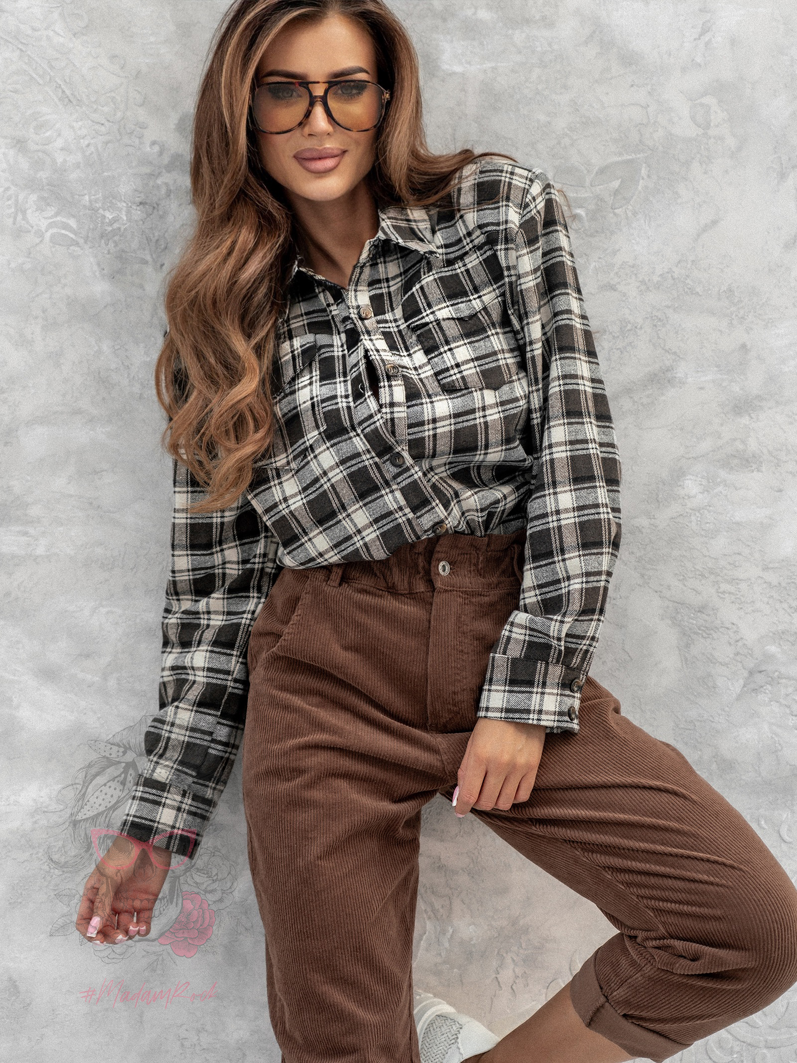 Koszula damska w kratę z poduszkami Cotrose brązowa